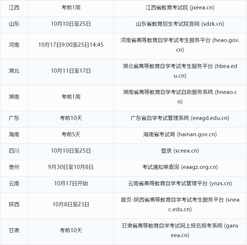 自考准考证打印